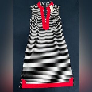 Brooks Brothers Navy and White Striped Dress with Red Trim. Size small.